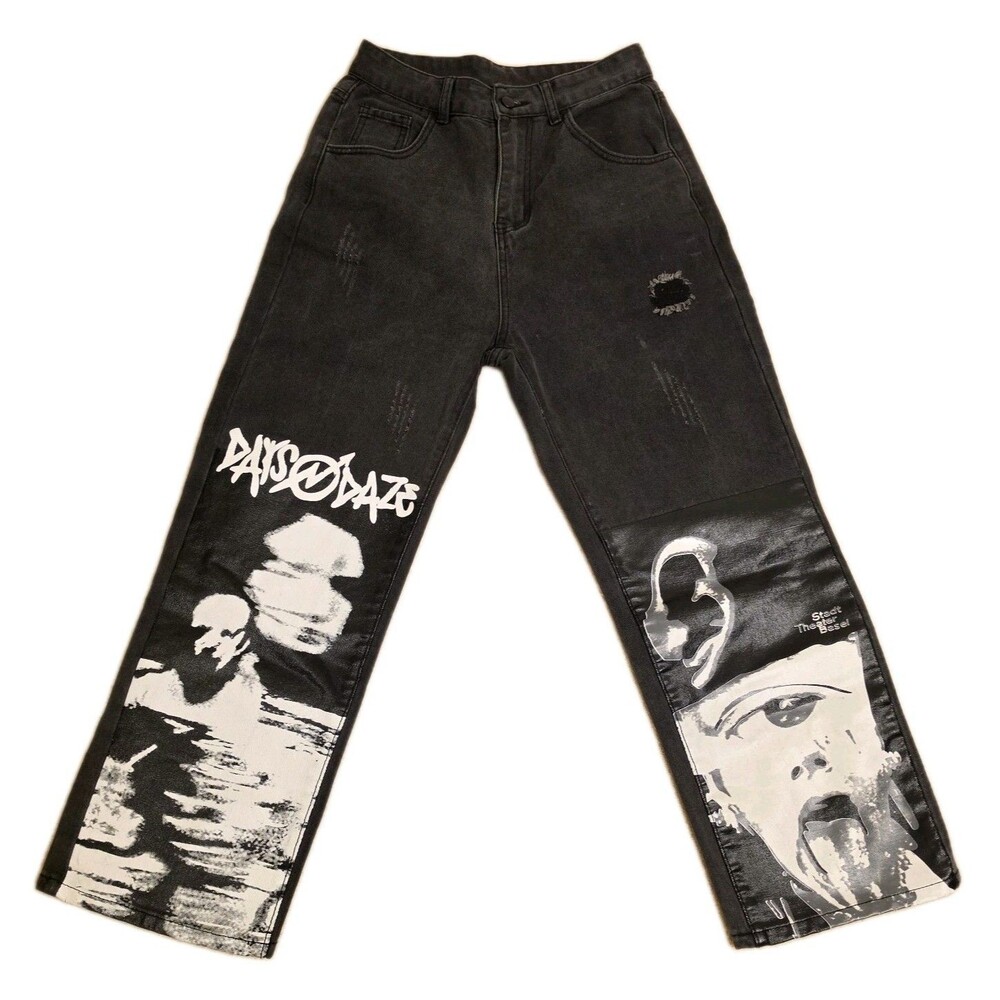 Days And Daze Jeans Black Size Large Japanese Streetwear Baggy Y2K Punk